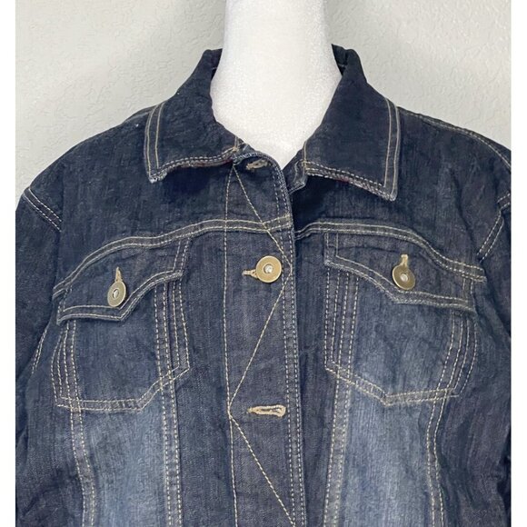 Coldwater Creek Jean Jacket Sz XL front Pockets Button Up Flannel Accents - Picture 2 of 9